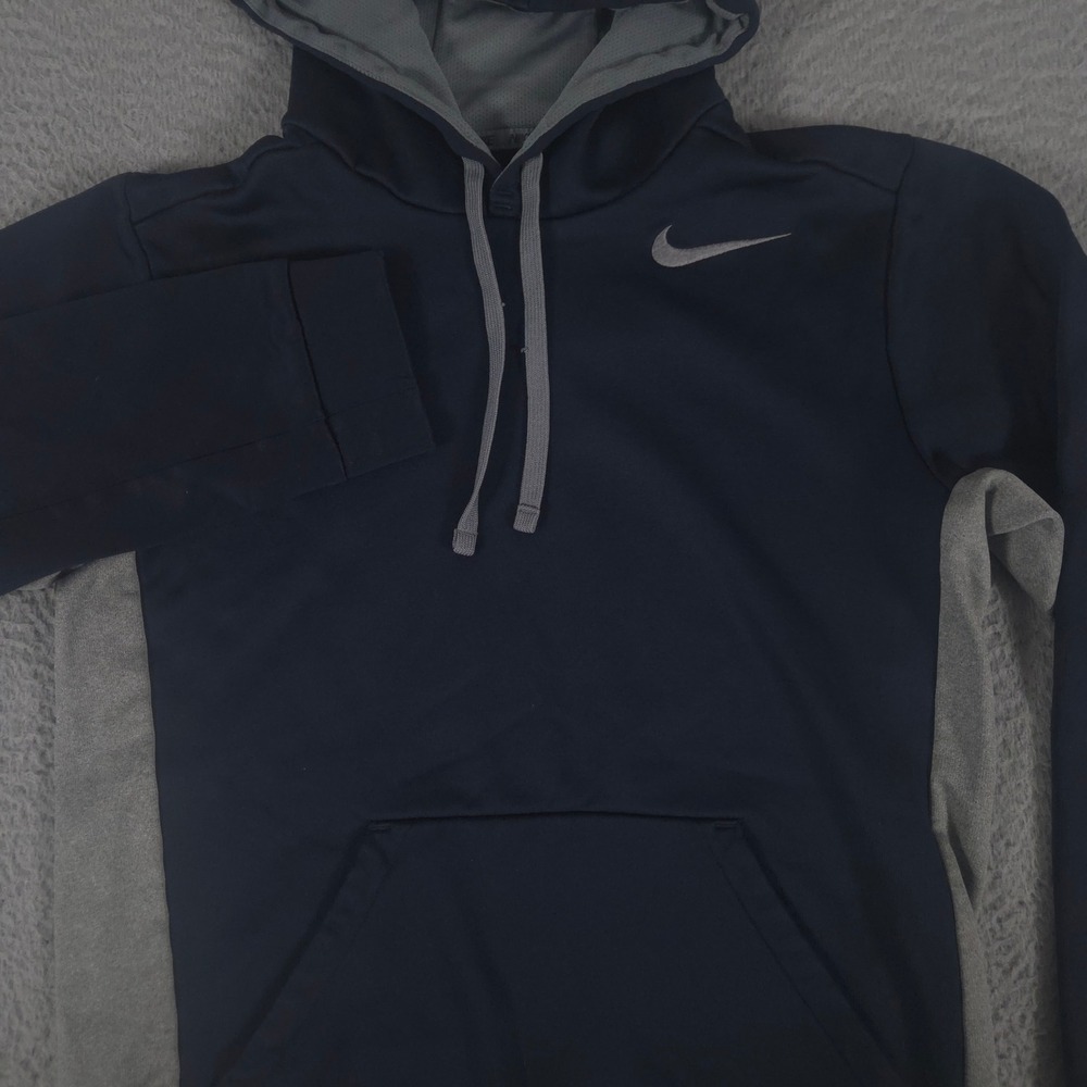 Nike Hoodie Mens S Navy Therma-FIT Poly Fleece Swoosh Pullover Sweatshirt